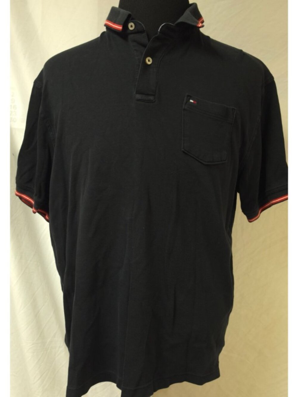 Tommy Hilfiger Mens XL Black Flag Preppy Casual Classic Fit Polo Shirt